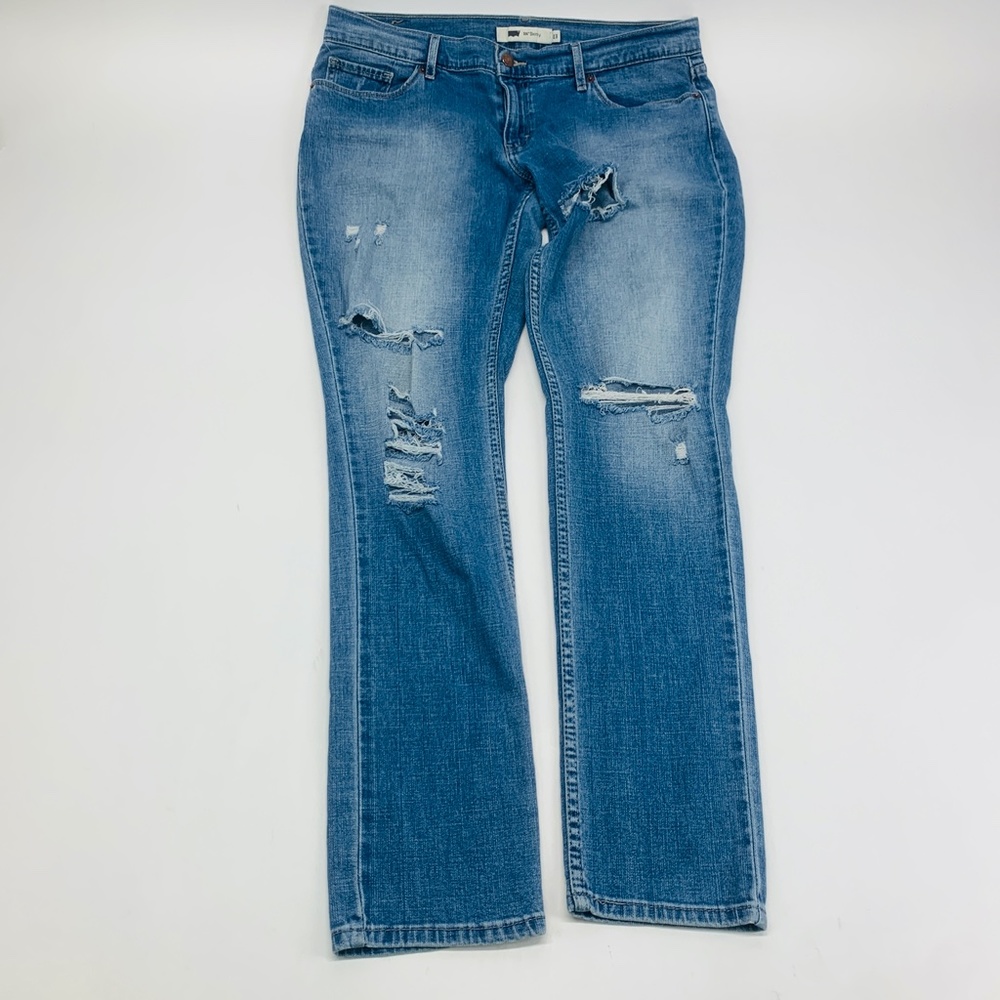Levis 524 Womens Jeans 13 Blue Skinny Distressed